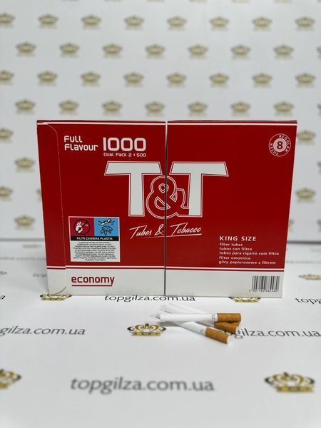 Цигаркові гільзи T&T Tubes & Tobacco King Size Filter Tubes Economy Full Flavour 1000 шт фото