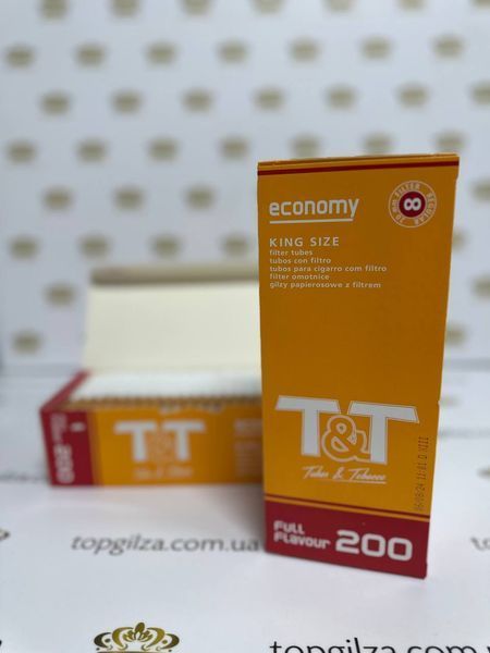 Сигаретные гильзы с фильтром 20 мм T&T Tubes & Tobacco King Size Filter Tubes Economy Full Flavour 200 шт фото