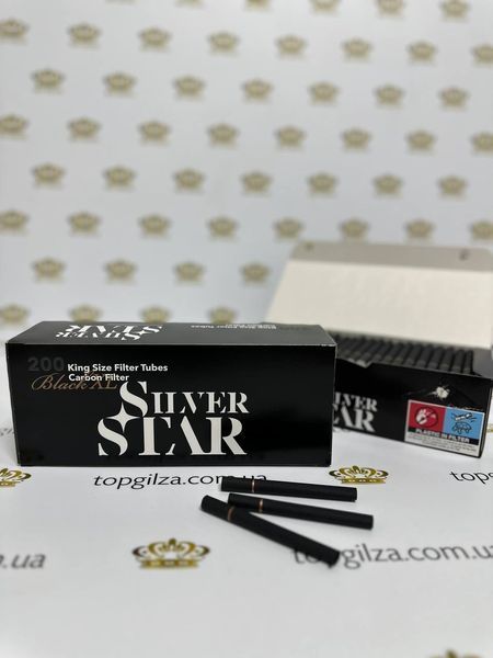 Ящик чорних цигаркових гільз ​​​​​​​Silver Star King Size Filter Tubes Black XL Carbon Filter 5000 шт (25 блоків по 200 шт) фото